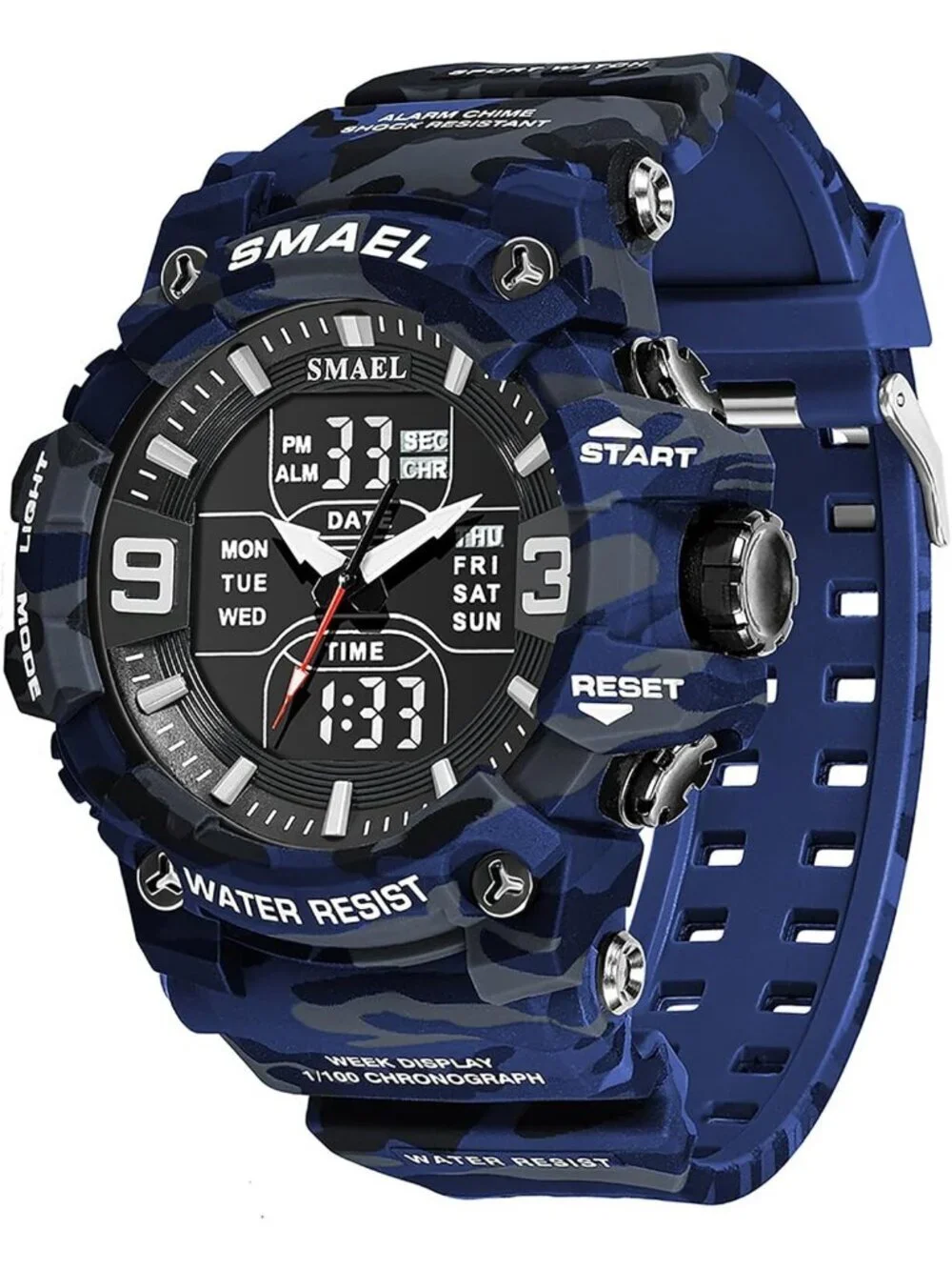 Men's Camouflage Blue Analog Luminous Waterproof LED Electronic Digital Watch
